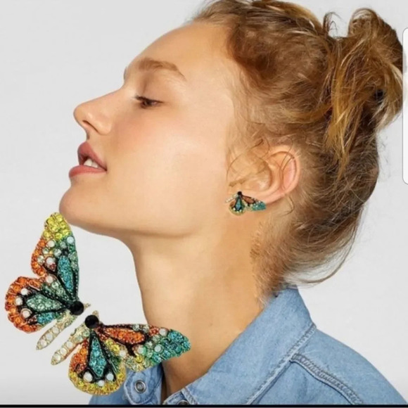 Free People Best Seller Butterfly Rainbow Crystal Earrings - Picture 3 of 7